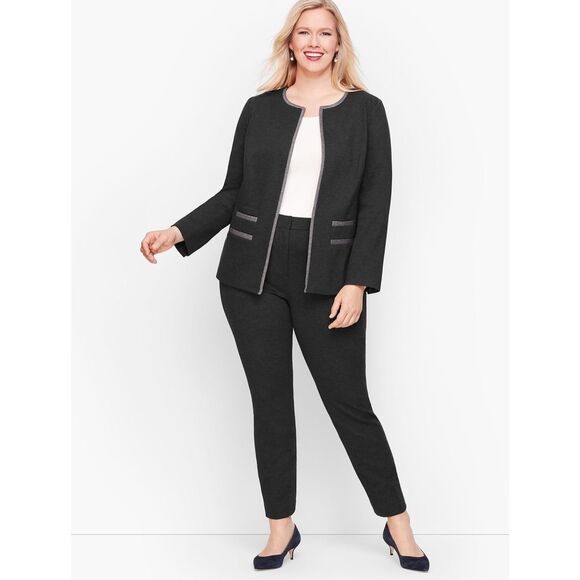 Talbots Blazer Women’s 16 Dark Gray Italian Luxe Knit Tipped Open Front Long Sle - Picture 8 of 8